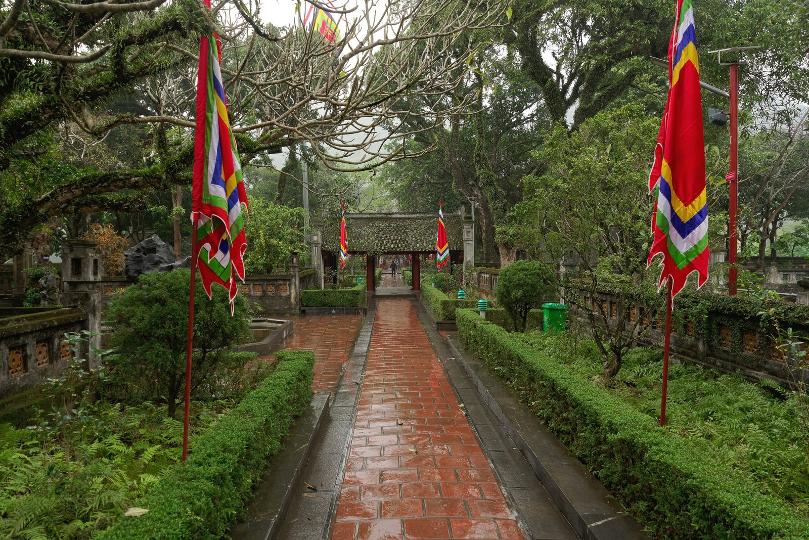 The brick path and banners at King Lê Đại Hành’s temple, Hoa Lư